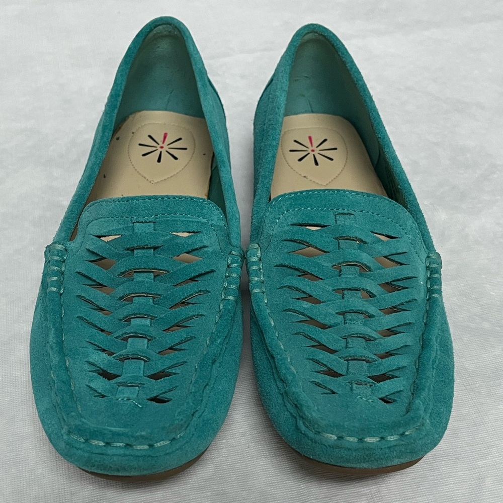 IMAN Turquoise Imanton Suede Woven Moccasin Loafers 8M